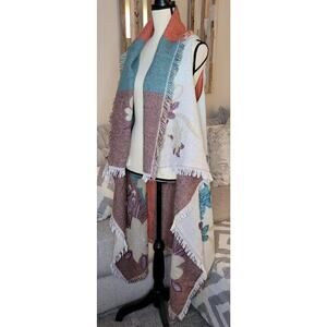Andrew Marc Sleeveless Waterfall Open Cardigan BlanketVest Floral One Size